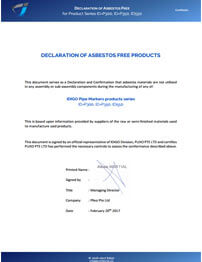 DECLARATION OF ASBESTOS FREE